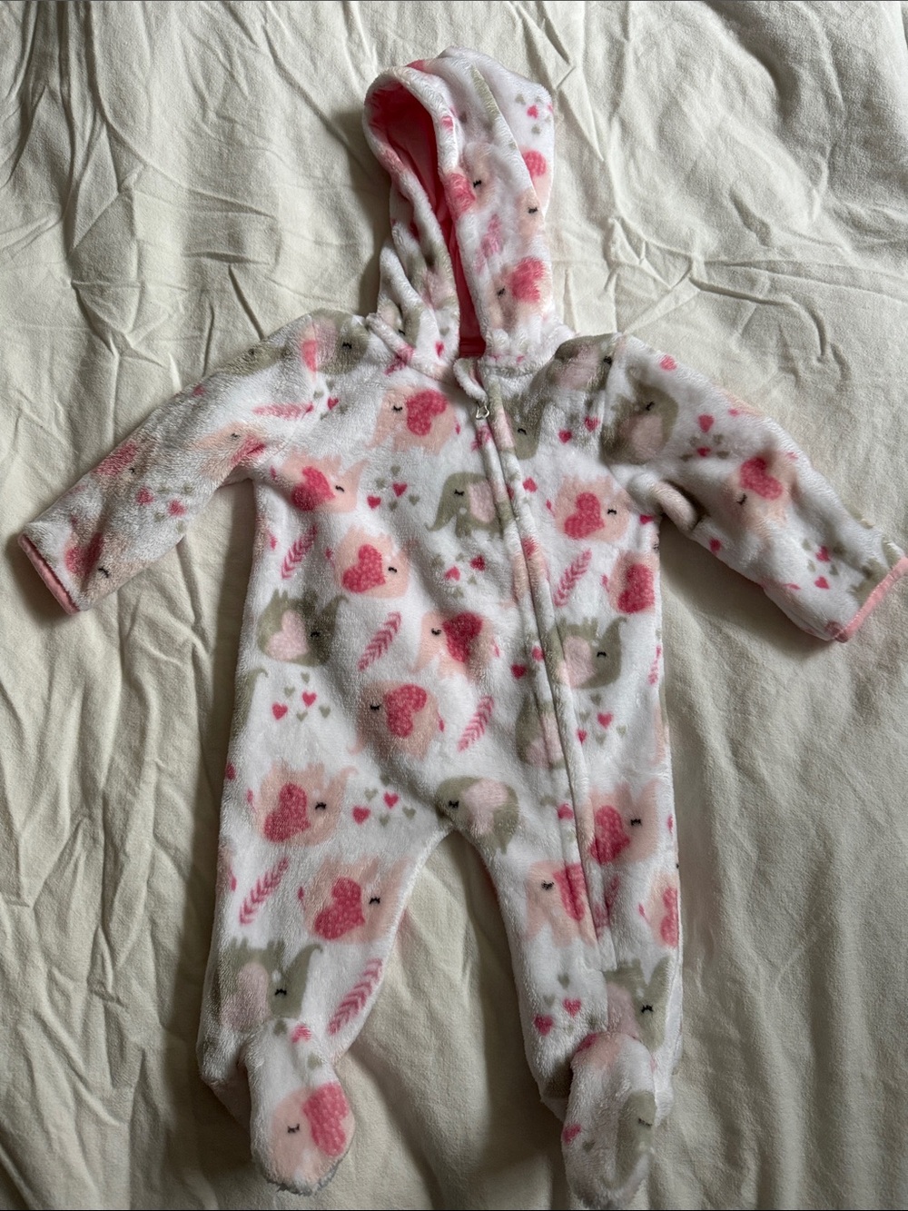 Cozy Baby Hooded Fleece One-Piece in Pink and Cream